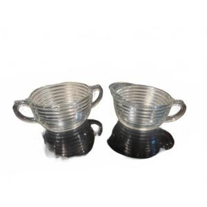 Clear Depression Glass Anchor Hocking "Manhattan" Creamer & Sugar Bowl Set